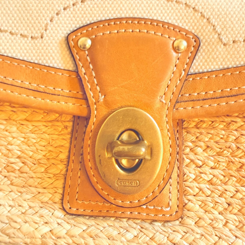 Coach Legacy Straw Summertime Clutch Wristlet Bag Natural Leather - Picture 6 of 6